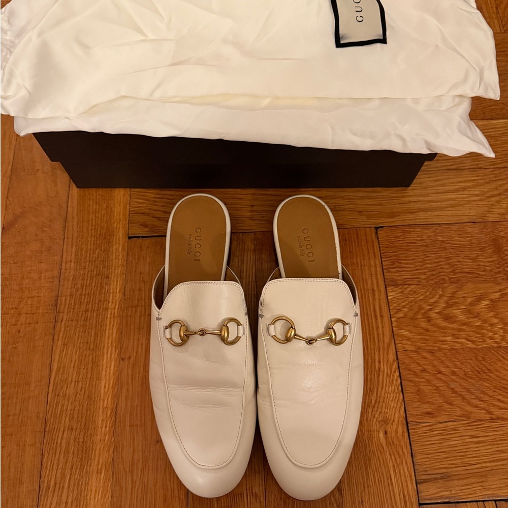 Gucci Women's Princetown Leather Mules with Gold Hardware